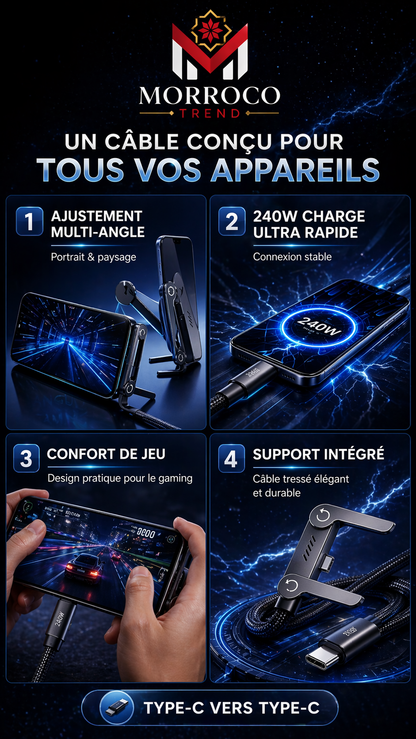 Câble Charge Rapide 240W avec Support Téléphone Intégré