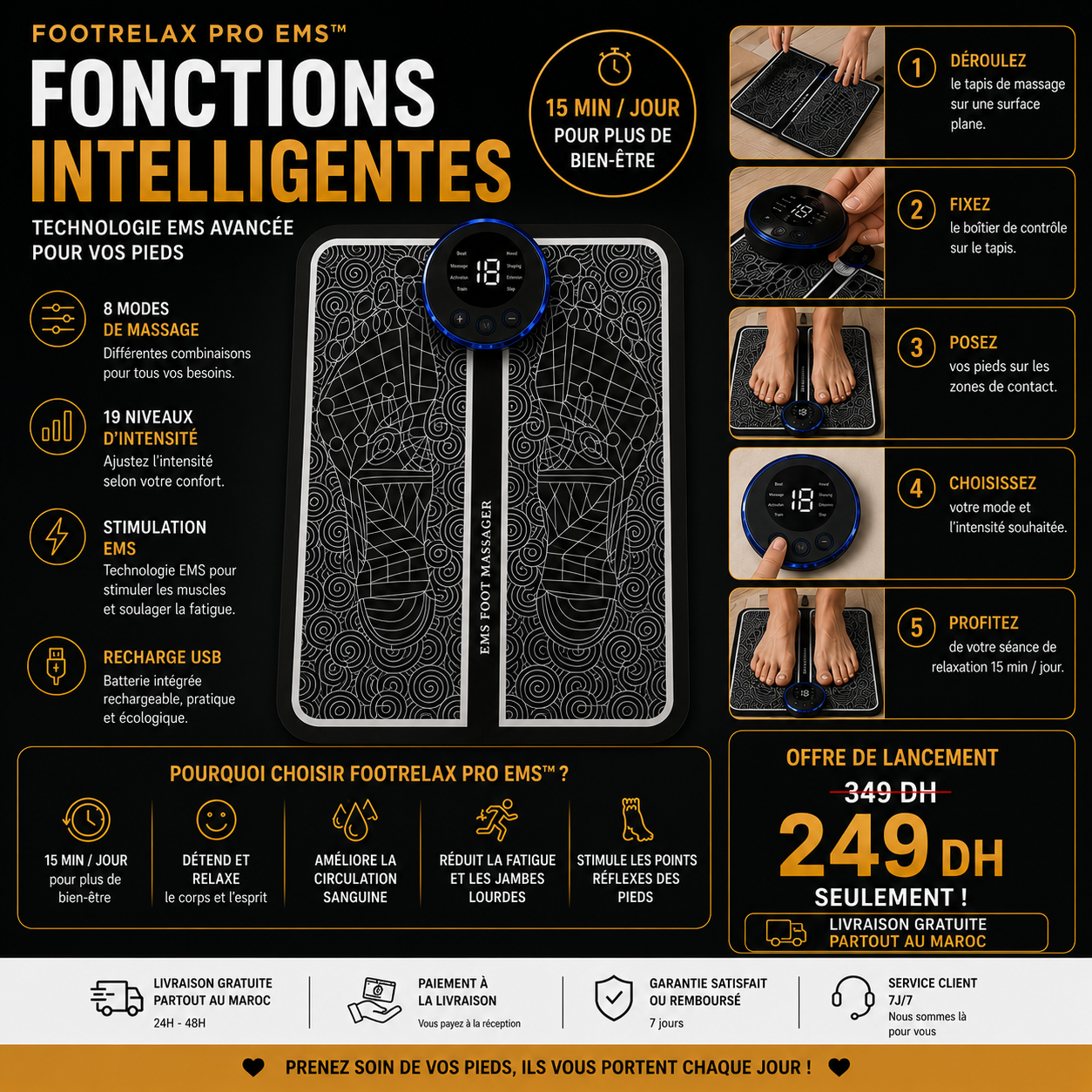 FootRelax Pro EMS™ | Tapis Intelligent de Massage des Pieds – Relaxation, Confort &amp; Bien-être Quotidien