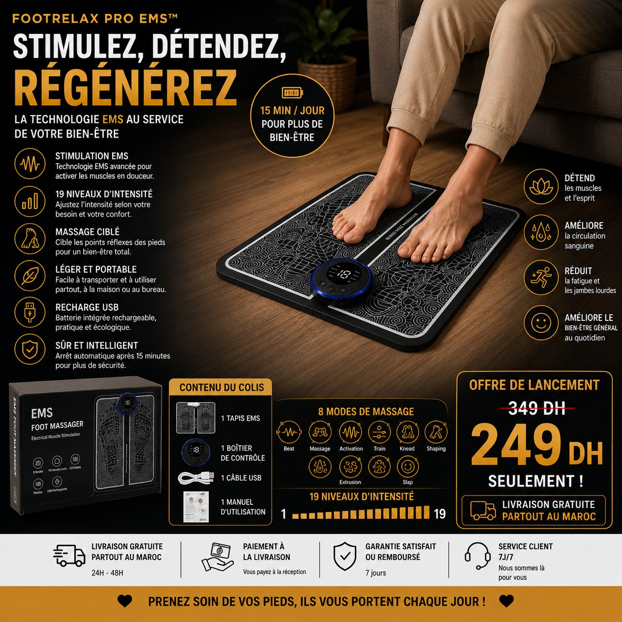 FootRelax Pro EMS™ | Tapis Intelligent de Massage des Pieds – Relaxation, Confort &amp; Bien-être Quotidien