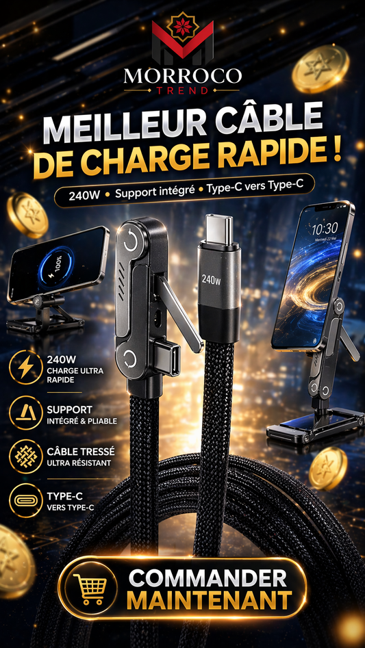 Câble Charge Rapide 240W avec Support Téléphone Intégré