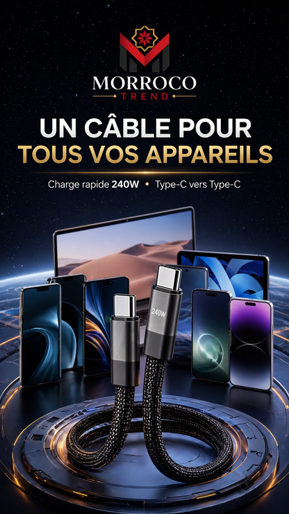 Câble Charge Rapide 240W avec Support Téléphone Intégré